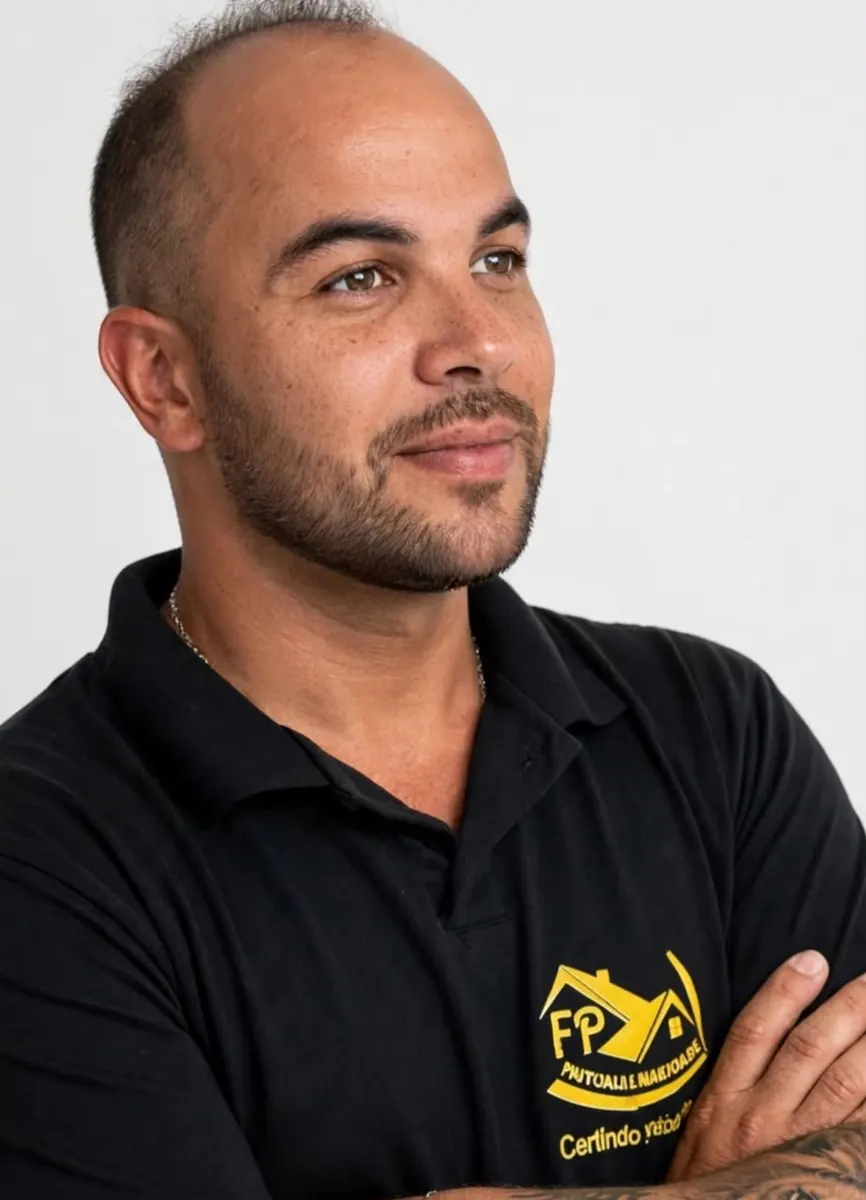 Felipe, responsável pela FP Pinturas e Manutenção, com uniforme da empresa